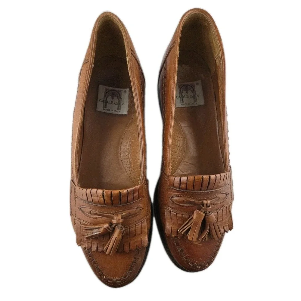 Cable & Co Tassel Brown Loafers Men's SZ 9 Made in Italy‎ Leather Fringe Preppy